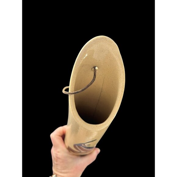 Quail ART POTTERY WALL POCKET FLOWER VASE Bird Southwest 12 x 3.5" Leather Strap - Picture 5 of 12